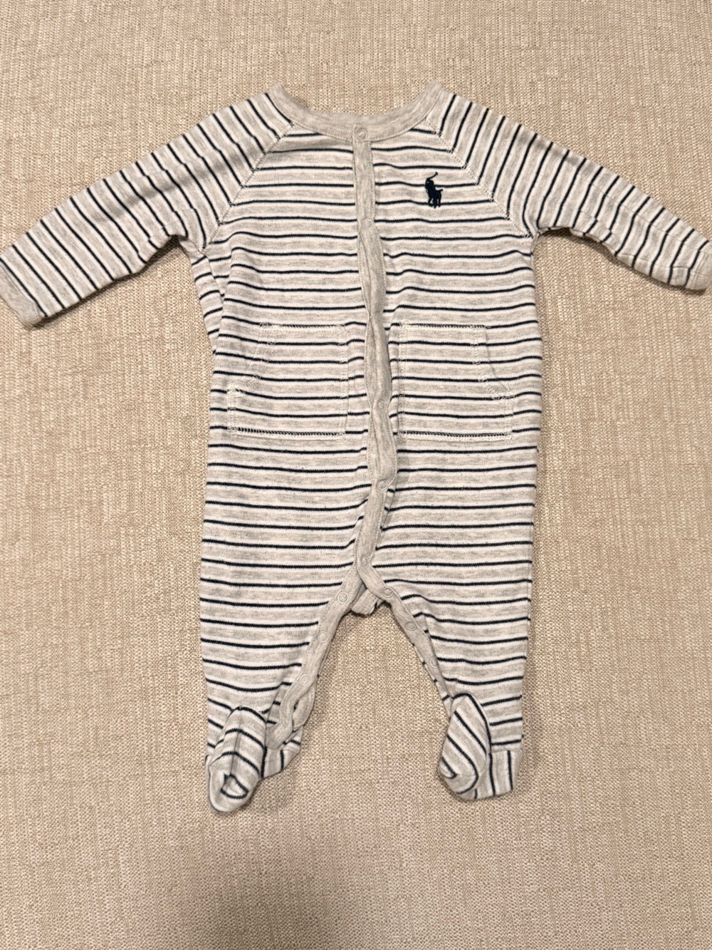 Ralph Lauren White and Navy Striped Baby One-Piece